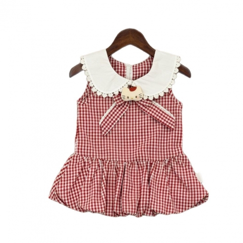 Summer Infant Baby Girls Cute Plaid and Cartoon Toy Pattern Sleeveless One Piece Dress Wholesale