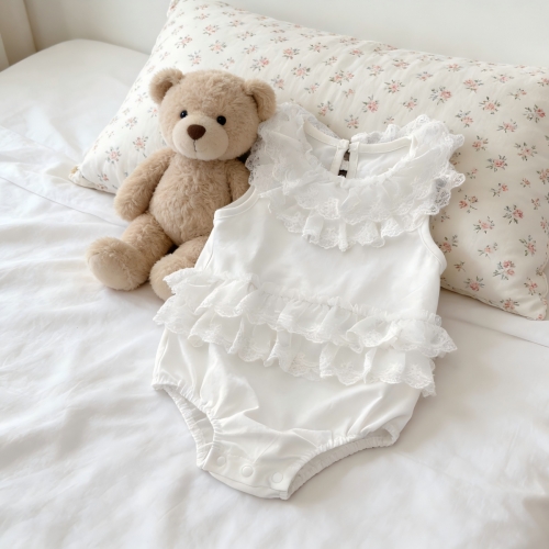 Summer Infant Baby Girls Solid Color Sleeveless One Piece Stylish White Onesies Wholesale