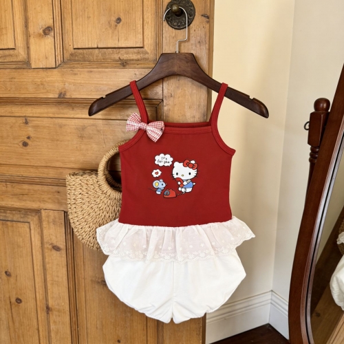 2026 Summer Infant Baby Kids Girls Sleeveless Cute Cartoon Top Vest with White Shorts Sets Wholesale