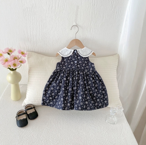 Summer Infant Baby Girls Flowers Pattern Sleeveless One Piece Stylish Dress Wholesale