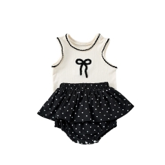 2026 Summer Infant Baby Kids Girls Sleeveless Cute Top Vest with Dots Pattern Skirt Sets Wholesale