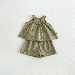 2026 Summer Infant Baby Kids Girls Sleeveless Cute Top Vest with Floral Pattern Shorts Sets Wholesale