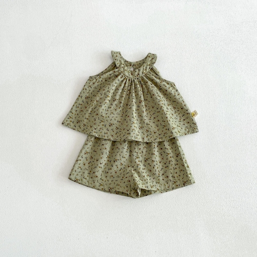 2026 Summer Infant Baby Kids Girls Sleeveless Cute Top Vest with Floral Pattern Shorts Sets Wholesale