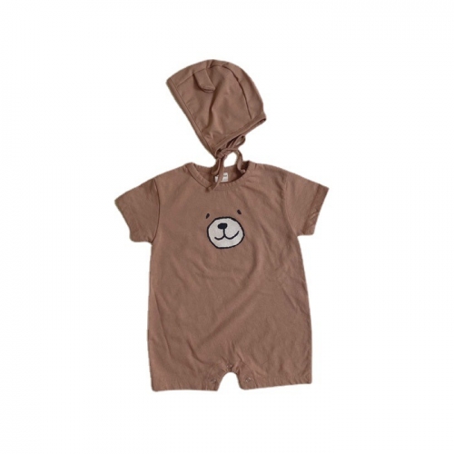 Summer Infant Baby Girls Cute Teddy Bear Cartoon Pattern Short Sleeves One Piece Rompers Wholesale
