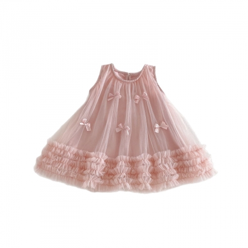 Summer Infant Baby Girls Cute Butterfly-bow Pattern Sleeveless Tulle Dress Wholesale