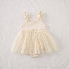 Summer Infant Baby Girls Hollow-Out Pattern Tulle Patchwork Design Sleeveless One Piece Stylish Onesies Wholesale