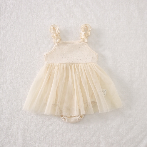 Summer Infant Baby Girls Hollow-Out Pattern Tulle Patchwork Design Sleeveless One Piece Stylish Onesies Wholesale