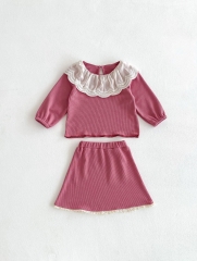 2026 Spring and Autumn Infant Baby Kids Girls Long Sleeves Color Patchwork Pullover with Skirt Sets Wholesale
