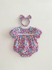 Summer Infant Baby Girls Colorful Flowers Pattern Short Sleeves One Piece Onesies Wholesale