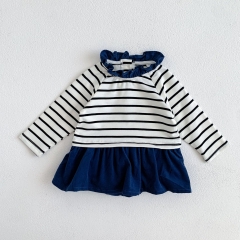 Spring Infant Baby Girls Casual Striped Pattern Long Sleeves Dress Wholesale