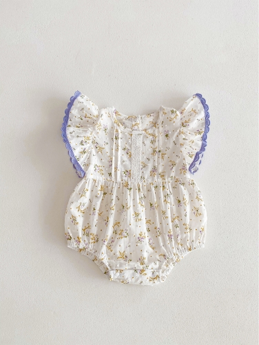 Summer Infant Baby Girls Cute Flowers Pattern Fly Sleeves One Piece Onesies Wholesale