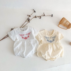 Summer Infant Baby Girls Cute Flowers Pattern Short Sleeves One Piece Onesies Wholesale