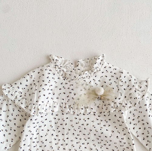 Spring Infant Baby Girls Cute Ruffle Neck Floral Pattern Long Sleeves Onesies Wholesale