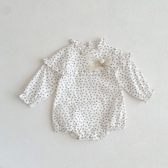 Spring Infant Baby Girls Cute Ruffle Neck Floral Pattern Long Sleeves Onesies Wholesale