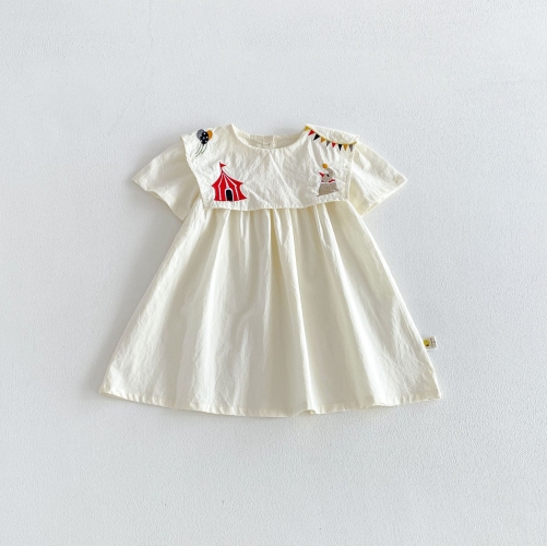 Summer Infant Baby Girls Cute Cartoon Pattern Crew Neck Short Sleeves One Piece Dress Wholesale