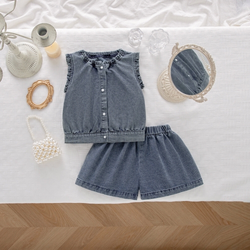 Summer Infant Baby Girls Denim Sleeveless Vest and Shorts Set Wholesale