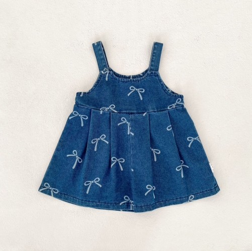 Summer Infant Baby Girls Cute Denim Sleeveless Butterfly-bows Pattern Overalls Wholesale