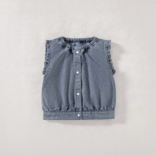 Summer Infant Baby Girls Denim Sleeveless Vest and Shorts Set Wholesale