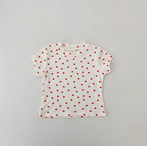 New Arrival Summer Infant Baby Girls Hearts Pattern Short Sleeves T-shirt Wholesale
