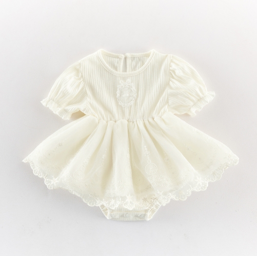 Summer Infant Baby Girls Cute Embroidery Pattern Short Sleeves One Piece Onesies Dress Wholesale