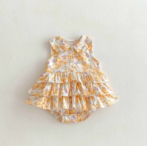 Summer Infant Baby Girls Cute Floral Pattern Sleeveless One Piece Onesies Wholesale