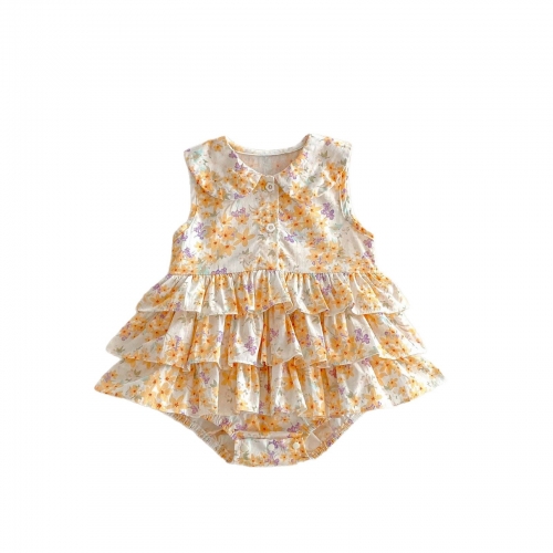 Summer Infant Baby Girls Cute Floral Pattern Sleeveless One Piece Onesies Wholesale