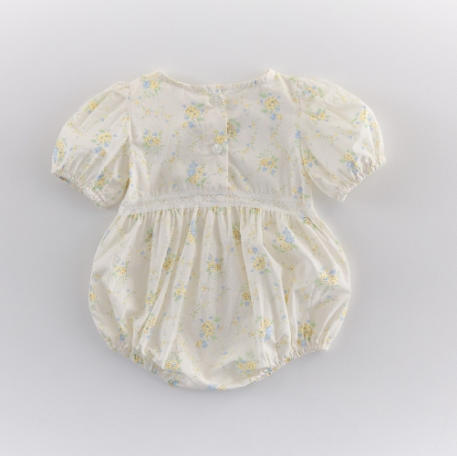 Summer Infant Baby Girls Colorful Flowers Pattern Short Sleeves One Piece Onesies Wholesale