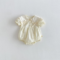 Summer Infant Baby Girls Solid Color Flowers Pattern Short Sleeves One Piece Onesies Wholesale