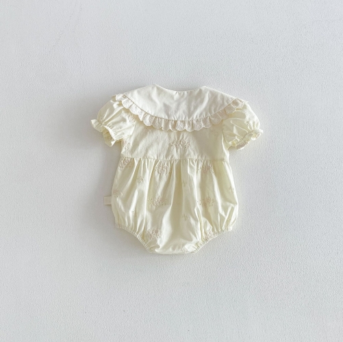 Summer Infant Baby Girls Solid Color Flowers Pattern Short Sleeves One Piece Onesies Wholesale