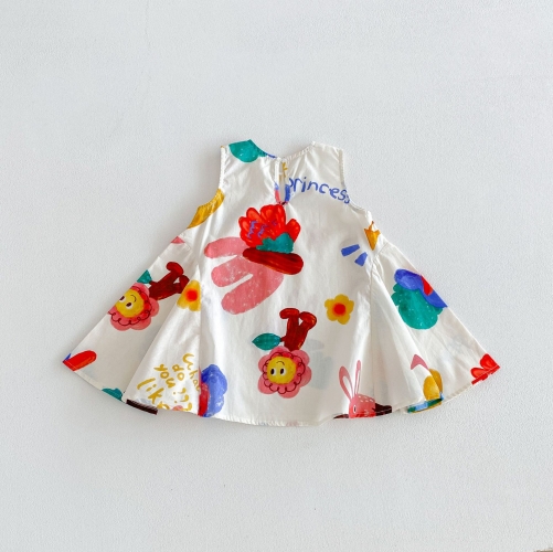 Summer Infant Baby Girls Cute Cartoon Pattern Sleeveless Dress Wholesale