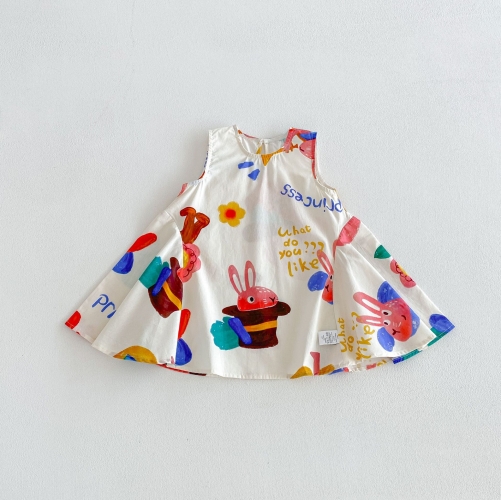 Summer Infant Baby Girls Cute Cartoon Pattern Sleeveless Dress Wholesale