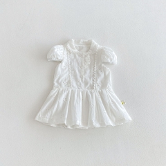 Summer Infant Baby Girls Cute Flowers Pattern Short Sleeves Dress Wholesale