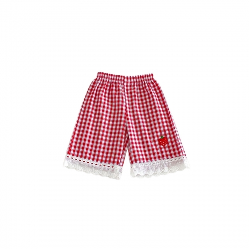 Autumn Infant Baby Kids Girls One Piece Plaid and Strawberry Pattern Pants in Summer Wholesale