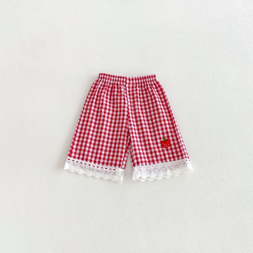 Autumn Infant Baby Kids Girls One Piece Plaid and Strawberry Pattern Pants in Summer Wholesale