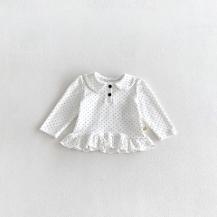 New Arrival Spring and Autumn Infant Baby Kids Girls Dots Pattern Turn-down Collar Long Sleeves Top Wholesale