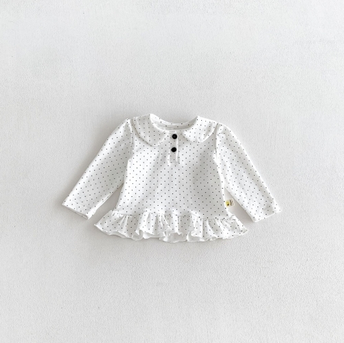 New Arrival Spring and Autumn Infant Baby Kids Girls Dots Pattern Turn-down Collar Long Sleeves Top Wholesale