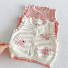 New Arrival Spring and Autumn Infant Baby Girls Cartoon Rabbit Sleeveless Knitted Vest Wholesale