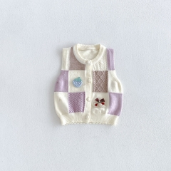 New Arrival Spring and Autumn Infant Baby Girls Color Patchwork Sleeveless Knitted Vest Wholesale