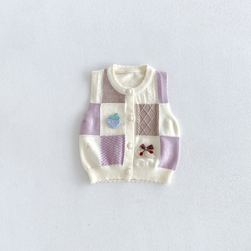 New Arrival Spring and Autumn Infant Baby Girls Color Patchwork Sleeveless Knitted Vest Wholesale