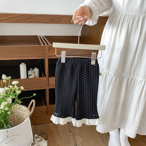 Autumn Infant Baby Kids Girls One Piece Dots Pattern Lace Trim Pants Wholesale