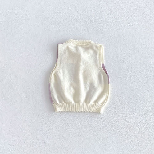 New Arrival Spring and Autumn Infant Baby Girls Color Patchwork Sleeveless Knitted Vest Wholesale