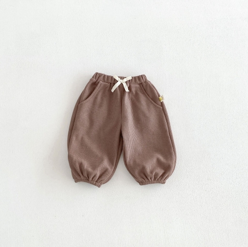 2026 Autumn Infant Baby Kids Unisex Waffle Grid Solid Color Pants Wholesale