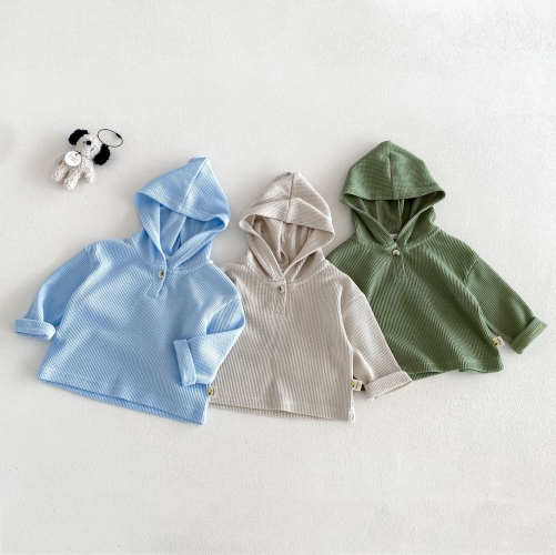 New Arrival Spring and Autumn Baby Kids Unisex Long Sleeves Waffle Grid Plain Hoodies Wholesale