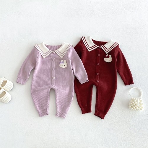 Autumn and Winter Infant Baby Girls Cute Rabbit Long Sleeve Knitted One Piece Rompers Wholesale