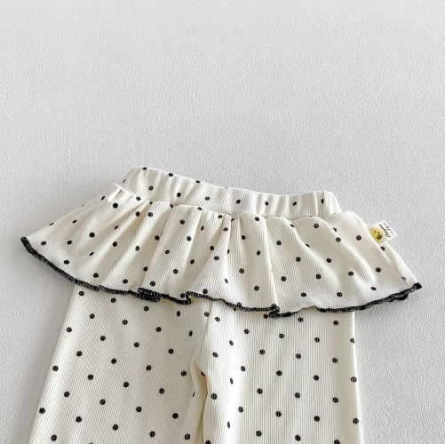 Autumn Infant Baby Kids Girls Long Sleeves Dots Pattern Top and Pants Clothing Sets Wholesale