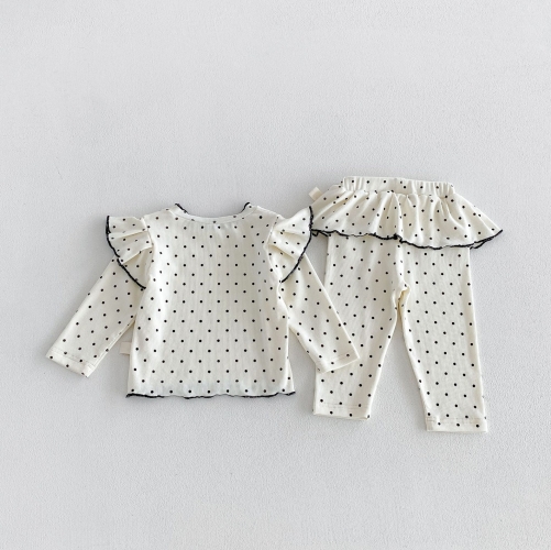 Autumn Infant Baby Kids Girls Long Sleeves Dots Pattern Top and Pants Clothing Sets Wholesale