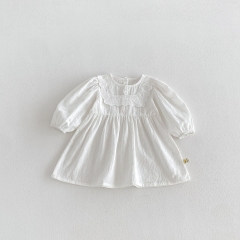 Spring and Autumn Infant Baby Girls Solid Color Long Sleeves One Piece Dress Wholesale
