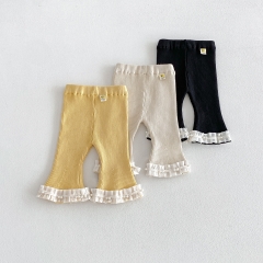 2026 Autumn Infant Baby Kids Girls Lace Trim Flared Pants Wholesale