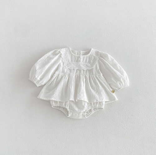 Spring and Autumn Infant Baby Girls Solid Color Long Sleeves One Piece Onesies Wholesale