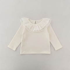 New Arrival Spring and Autumn Infant Baby Kids Girls Lace Collar Long Sleeves Top Wholesale
